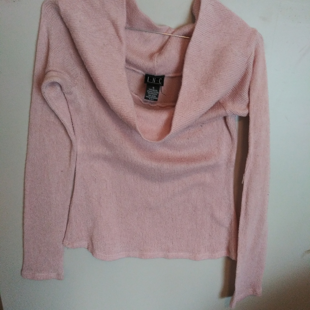 Soft pink cowl neck sweater sm